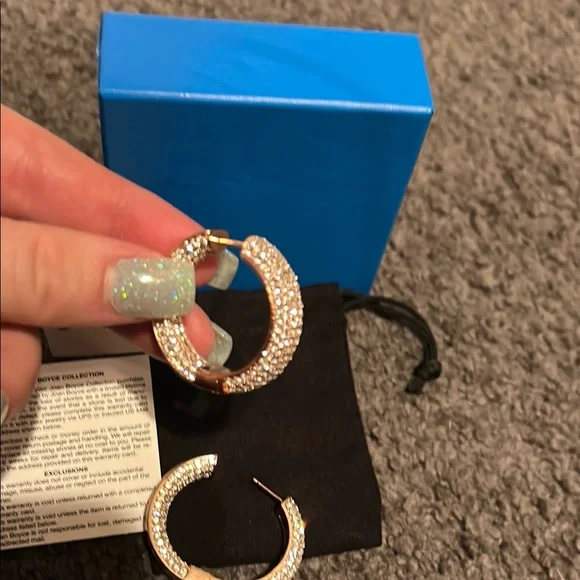 Joan Boyce Rose Gold Hoop Earrings with Crystals - Picture 7 of 10